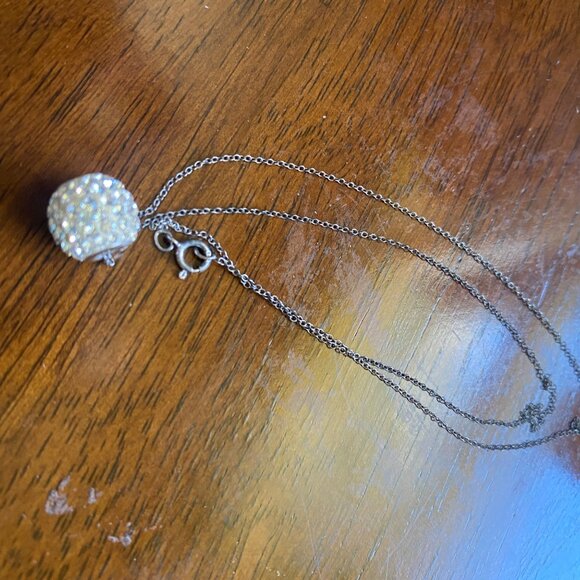 Sterling Silver Necklace With Sparkling Crystal Bead Pendant 16 inch chain - Picture 1 of 10